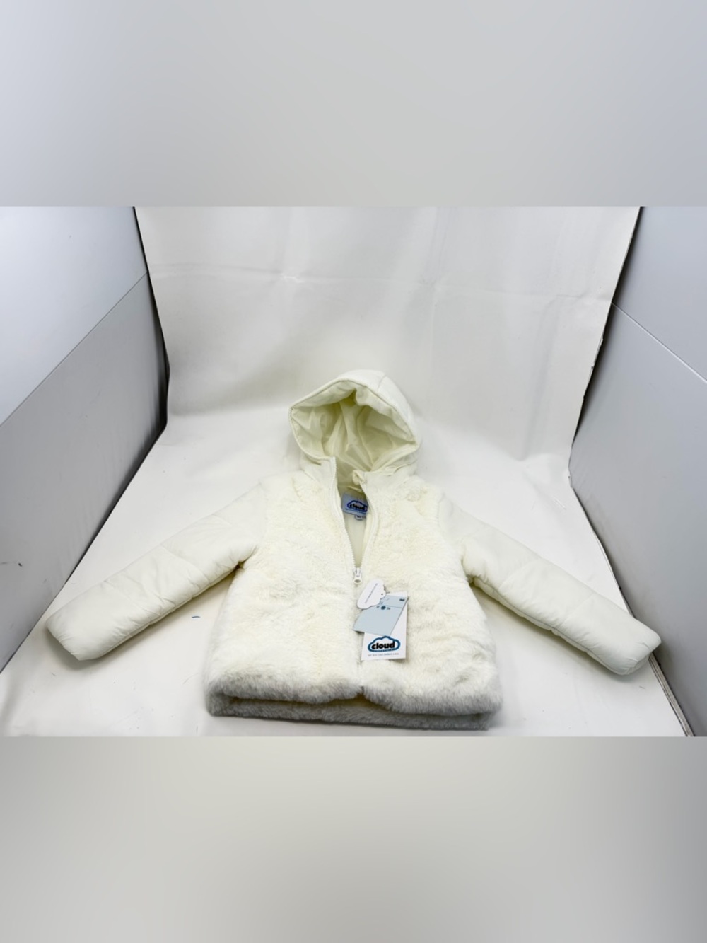 New White 18 Months Girls Hooded Full Zip Parka Jacket Pockets Soft Faux Fur